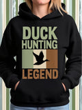 Women's Hoodie Duck Hunting Legend With Silhouette Among Autumn Colored Panels Duck
