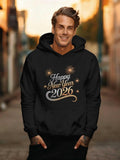Men's Hoodie Happy New Year Sparkling Gold Fireworks Greeting Under Night Sky Hoodie