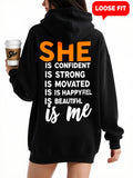 Women's Hoodie She Is Confident And Strong With Motivated Beautiful Happy Words Hoodie