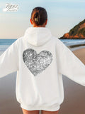 Women's Hoodie Sparkling Silver Patterned Heart On Cozy White Hoodie