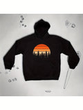 Men's Hoodie Burning Sunset Above Pine Trees Silhouette Nature Landscape Hoodie