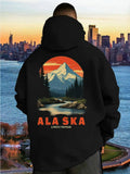 Men's Hoodie Alaska Orange Sunset Over River With Pines And Mountain Alaska