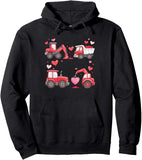 Men's Hoodie Pink Hearts And Cute Red Trucks Surrounded By Playful Love Diggers
