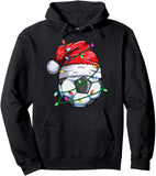 Men's Hoodie Christmas Lights Wrapped Festive Soccer Ball With Santa Hat