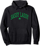 Men's Hoodie Sassy Lassy Bright Green Letters With Tiny Clover Leaf