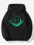 Men's Hoodie Emerald Green Planet With Pine Trees Among Star Symbols Saturn