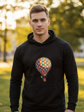 Men's Hoodie Colorful Patchwork Balloon Floating Over Peaceful Autumn Landscape Hot Air Balloon