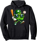 Men's Hoodie Cool Shamrock Wearing Sunglasses Playing Baseball With Bat