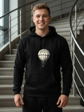 Men's Hoodie Vintage Monochrome Air Balloon Floating Above Cloudy Darkness Hot Air Balloon