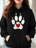 Women's Hoodie Distressed Animal Paw Print With Red Heart Symbol Paw