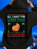 Men's Hoodie All I Want For Christmas With Snow Trees And Festive Capybara