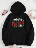 Women's Hoodie Merry Christmas With Festive Snowflakes Cross And Green Leaves Hoodie
