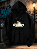 Men's Hoodie Blue Pumpkins With Sunset And Old Farm Pickup Truck