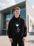 Men's Hoodie Hand Holding Lighter With Gentle Glow Over White Heart Hoodie