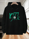 Men's Hoodie Graphic Letters With Soccer Ball On Black Hoodie