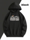 Men's Hoodie Mountain Lodge Among Pine Trees And Starry Night With Orange Moon
