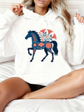 Women's Hoodie Colorful Folk Patterns With Blossoming Flowers And Majestic Horse