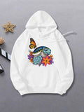 Women's Hoodie Colorful Flowers And Monarch Butterfly With Gentle Spiritful Turtle