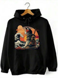 Men's Hoodie Vintage Samurai With Katana Amid Sunset Waves Cat