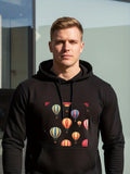 Men's Hoodie Vivid Colorful Air Balloons Floating Under Clear Bright Sky Hot Air Balloon