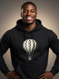 Men's Hoodie Vintage Air Balloon With Checkerboard Classic Stripes Elegant Floating Balloon