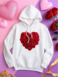 Women's Hoodie Romantic Petals Forming A Heart Shaped Blooming Red Roses Heart