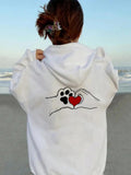 Women's Hoodie Outlined Hands With Red Heart And Black Paw Print
