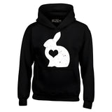 Men's Hoodie Distressed Bold White Graphic With Heart Accent Bunny