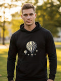 Men's Hoodie Shining Reflections Floating Among Clouds With Peaceful Hot Air Balloon