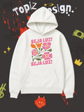 Women's Hoodie Floral Illustration With Colorful Blooms And Leaves On Vibrant White Hoodie
