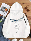 Women's Hoodie Minimalist Flowing Lines With Elegant Blue Accents Featuring A Delicate Dragonfly