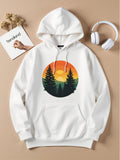Women's Hoodie Sunset Gradient Mountains With Evergreen Pine Trees Surrounded By Orange Glow