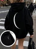 Women's Hoodie Bold White Crescent Moon Against Solid Black Hoodie