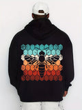 Men's Hoodie Vivid Honeycomb Pattern With Sunset Gradient And Bold Central Bee