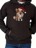 Men's Hoodie Festive Dog Wearing Holiday Santa Hat Surrounded By Colorful Twinkling Lights Puppy