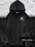 Men's Hoodie Crisp Black Fabric Under White Web Detailed Spider