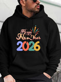 Men's Hoodie Happy New Year 2026 Colorful Fireworks With Playful Typography Front Hoodie