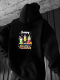 Men's Hoodie Happy Hallothankmas With Festive Cocktails Surrounded By Colorful Party Lights Glass