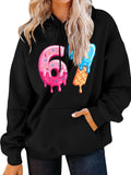 Women's Hoodie Colorful Dripping Numbers With Frozen Sweet Donut Ice Cream