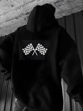Men's Hoodie Monochrome Urban Scene With Racing Checkered Flags Hoodie