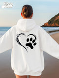Women's Hoodie Minimalist Heart Outline With Black Animal Paw Print Hoodie