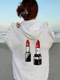 Women's Hoodie Vivid Shades Among Gleaming Waves With Bright Red Lipstick