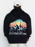 Men's Hoodie Colorful Mountain Scenery Under Setting Sun Silhouette Bison