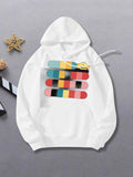 Women's Hoodie Colorful Rectangles Arranged With Minimal Overlapping On White Hoodie