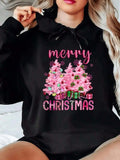 Women's Hoodie Merry Christmas Pink Trees With Sparkling Gifts And Winter Decoration Christmas Tree