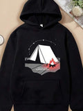 Men's Hoodie Starlit Night By Campfire With Bright Tent Under Dark Sky