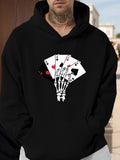 Men's Hoodie Skeleton Hand Holding Poker Cards With Dark Shadow Effect
