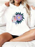 Women's Hoodie Pastel Floral With Artistic Face Surrounded By Leaves And Petals Woman