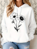 Women's Hoodie Hand Drawn Botanical Illustration With Detailed Petals And Realistic Stems Flower