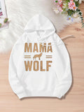 Women's Hoodie Mama Wolf Bold Text With Silhouette Surrounded By Minimalist Lines Wolf